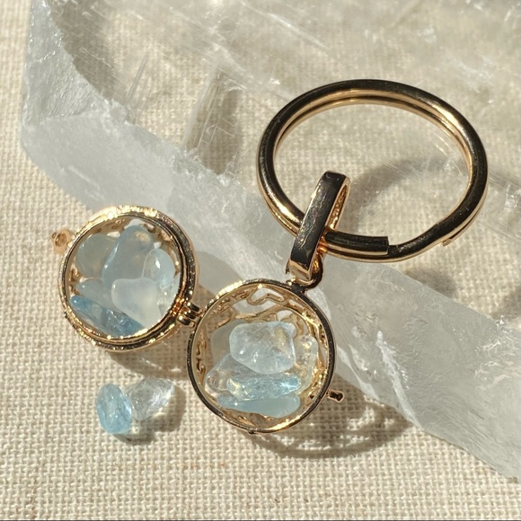 Gold-tone Aquamarine Cage Keychain/Purshe Charm - Picture 5 of 6